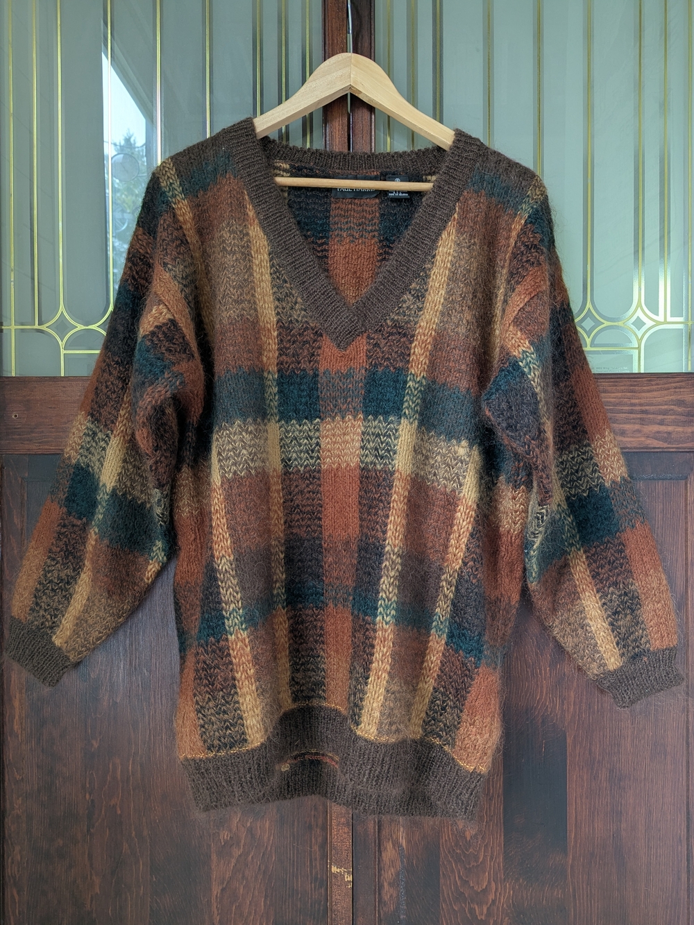Soft V-Neck Plaid Oversized Sweater in Autumnal Colors